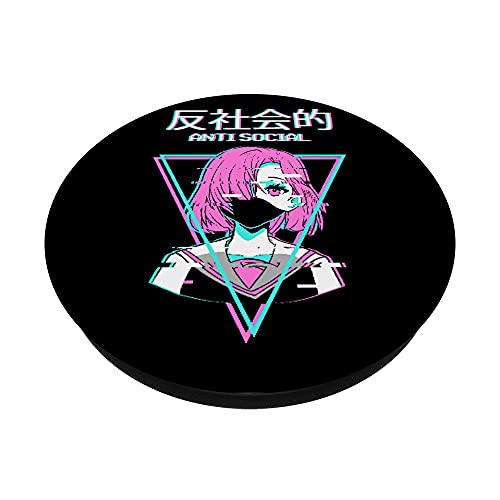 Antisocial Vaporwave Anime Girl Japanese Indie Alt Aesthetic PopSockets Swappable PopGrip