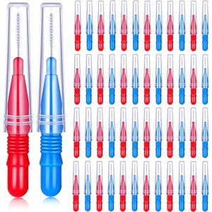 patelai 50 pieces braces brush for cleaner interdental brush toothpick dental tooth flossing head oral dental hygiene flosser toothpick cleaners tooth cleaning tool (red, blue)