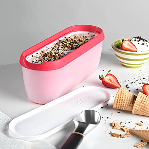 Ice Cream containers for homemade ice cream, Reusable Storage Freezer ice cream Container With Lids,2 Pack, BPA FREE, Dishwasher Safe Tub. Double Insulated, 1.5 Quart, Red and Burgundy , Non Slip Base, Stackable on Freezer Shelves.