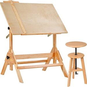 MEEDEN Wood Drafting Table & Stool Set,Artist Stool and Craft Table with Adjustable Height,Tiltable Tabletop for Artwork, Graphic Design, Reading, Writing