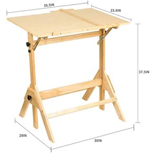 MEEDEN Wood Drafting Table & Stool Set,Artist Stool and Craft Table with Adjustable Height,Tiltable Tabletop for Artwork, Graphic Design, Reading, Writing