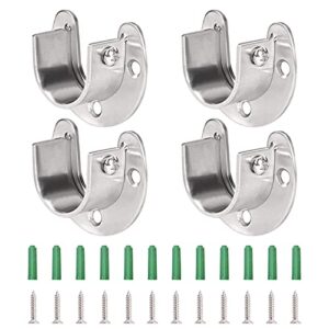 heavy duty stainless steel closet rod end supports, 4 packs curtain rod brackets, shower rod holder,closet pole sockets flange rod holder with screws,for easy installation& removal ,silver (u-shaped)