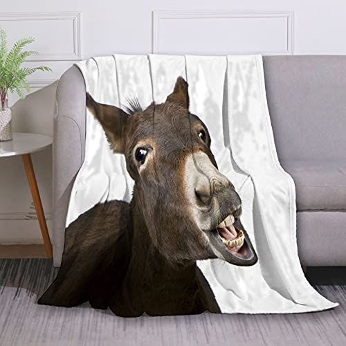 DUISE Flannel Throw Blanket,Cute Donkey Pattern Print Blanket,Soft and Comfortable Flannel Decorative Throw Blankets for Couch Sofa Bed,Throw,50"X60",Flannel Fleece Blanket for Bedroom/livingroom