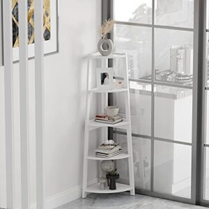 vivijason 5 tier corner shelf – modern wall corner storage rack plant stand small bookshelf - freestanding ladder shelf display organizer for living room, kitchen, home office, small space (white)