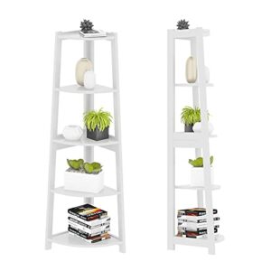 VIVIJASON 5 Tier Corner Shelf – Modern Wall Corner Storage Rack Plant Stand Small Bookshelf - Freestanding Ladder Shelf Display Organizer for Living Room, Kitchen, Home Office, Small Space (White)