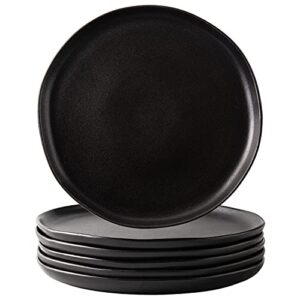 amorarc ceramic dinner plates set of 6, wavy rim 10.5 inch stoneware dish set, large dinnerware plates for kitchen-microwave&dishwasher safe, scratch resistant-reactive glaze matte black