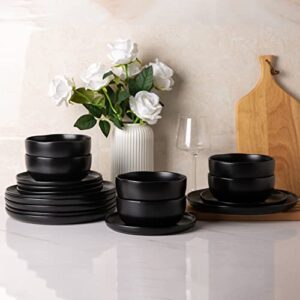 AmorArc Ceramic Dinner Plates Set of 6, Wavy Rim 10.5 Inch Stoneware Dish Set, Large Dinnerware Plates for Kitchen-Microwave&Dishwasher Safe, Scratch Resistant-Reactive Glaze Matte Black