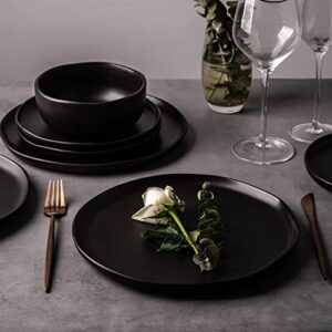 AmorArc Ceramic Dinner Plates Set of 6, Wavy Rim 10.5 Inch Stoneware Dish Set, Large Dinnerware Plates for Kitchen-Microwave&Dishwasher Safe, Scratch Resistant-Reactive Glaze Matte Black