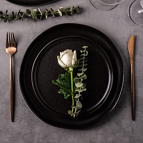 AmorArc Ceramic Dinner Plates Set of 6, Wavy Rim 10.5 Inch Stoneware Dish Set, Large Dinnerware Plates for Kitchen-Microwave&Dishwasher Safe, Scratch Resistant-Reactive Glaze Matte Black