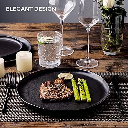 AmorArc Ceramic Dinner Plates Set of 6, Wavy Rim 10.5 Inch Stoneware Dish Set, Large Dinnerware Plates for Kitchen-Microwave&Dishwasher Safe, Scratch Resistant-Reactive Glaze Matte Black