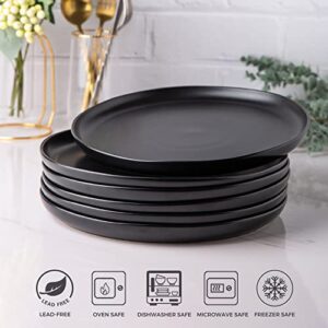 AmorArc Ceramic Dinner Plates Set of 6, Wavy Rim 10.5 Inch Stoneware Dish Set, Large Dinnerware Plates for Kitchen-Microwave&Dishwasher Safe, Scratch Resistant-Reactive Glaze Matte Black