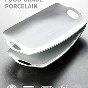 Serving Tray with Handle Exrta Large Porcelain Serving Platter Perfet for Display 16-Inch White