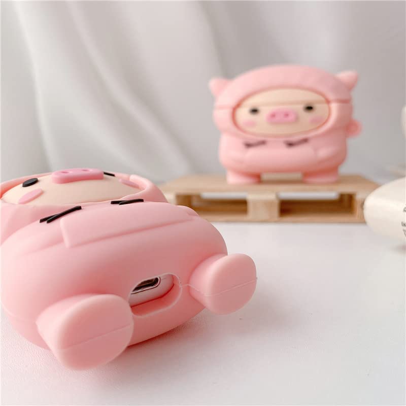 Silicone Case for Airpods Pro, 3D Cute Bear Lion Animal Protective Soft Rubber Cover Skin with Anti-Lost Keychain for Kids Teens Girls Boys (Pig Case)