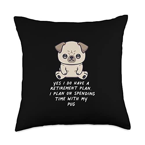 Pug Dog Owner Retirement Kawaii Gifts Retirement Plan Pug Kawaii Anime Dog Lover Owner Family Throw Pillow, 18x18, Multicolor