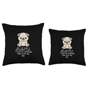 Pug Dog Owner Retirement Kawaii Gifts Retirement Plan Pug Kawaii Anime Dog Lover Owner Family Throw Pillow, 18x18, Multicolor