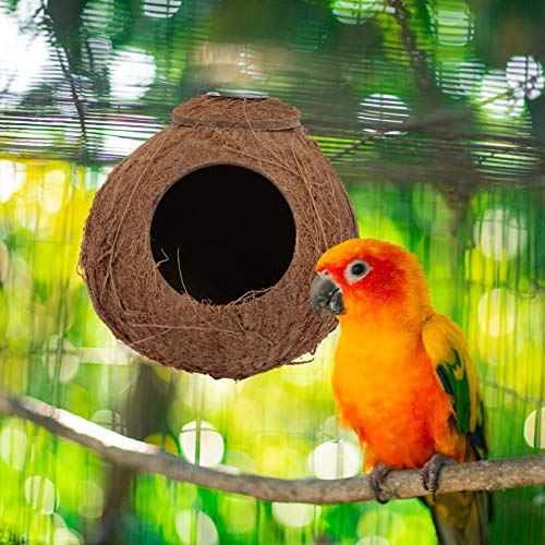 balacoo Natural Coco Hideaway Parrot Birds Reptile Coconut Shell House Bird Nest Cage Hanging Toy for Budgies Parakeet Cockatiels Finch Hamster Rat