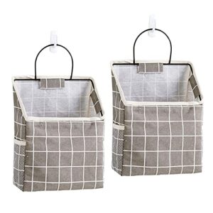 agkupel 2pack wall hanging storage bag - gray and white, over the door closet organizer hanging pocket linen cotton organizer box containers for bedroom, bathroom dormitory storage (2 gray grid)