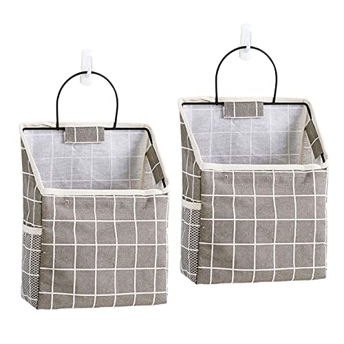 AGKupel 2Pack Wall Hanging Storage Bag - Gray and White, Over The Door Closet Organizer Hanging Pocket Linen Cotton Organizer Box Containers for Bedroom, Bathroom Dormitory Storage (2 Gray Grid)