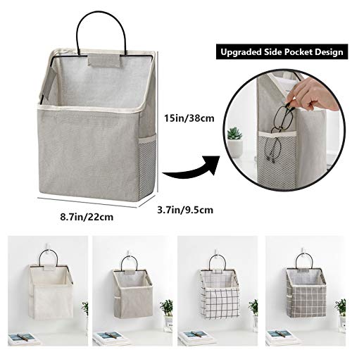 AGKupel 2Pack Wall Hanging Storage Bag - Gray and White, Over The Door Closet Organizer Hanging Pocket Linen Cotton Organizer Box Containers for Bedroom, Bathroom Dormitory Storage (2 Gray Grid)