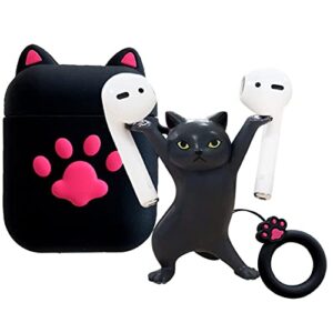 airpod case holder for apple airpods 1 2 cute cat ，airpod case with cute magnetic dance cat headphones holder stand,birthday gifts for her women girls daughter (black)
