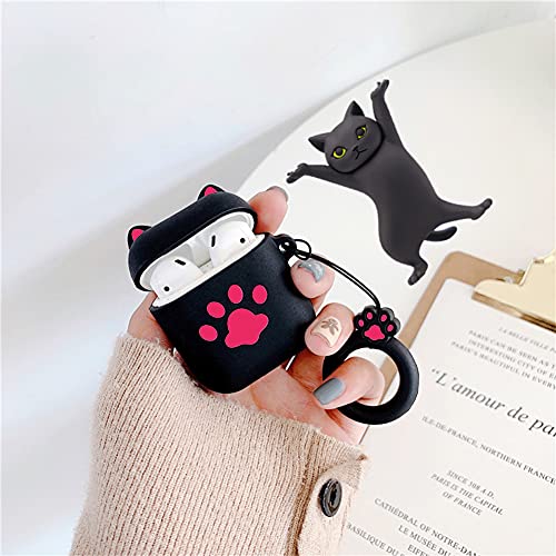 Airpod Case Holder for Apple AirPods 1 2 Cute Cat ，Airpod case with Cute Magnetic Dance Cat Headphones Holder Stand,Birthday Gifts for Her Women Girls Daughter (Black)