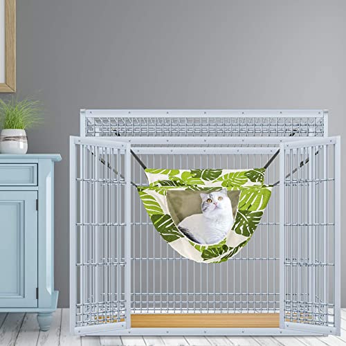 ONENIN Cat Cage Hammock,Hanging Soft Pet Bed for Kitten Ferret Puppy Rabbit or Small Pet,Double Layer Hanging Bed for Pets,2 Level Indoor Bag for Spring/Summer/Winter (Green & White)