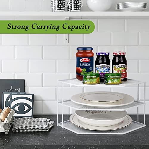 Mesh 3-Tier Corner Shelf Counter and Cabinet Organizer - Steel Metal Wire - Rust Resistant - Plates, Dishes, Cabinet & Pantry Organizer - Kitchen Organization (10 x 7.5 Inch)(White)