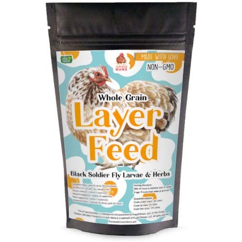 Pampered Chicken Mama Backyard Chicken Feed with Black Soldier Fly Larvae Grubs Soy Free & Herbs (10 Pounds) Non-GMO Layer Pellets: High Protein All-Natural Grower Feed Supplies for Laying Chickens