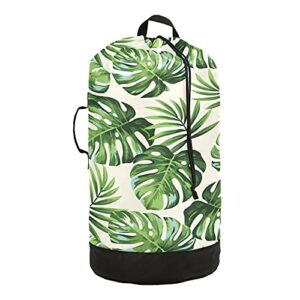 xigua extra large exotic palm leaves laundry bag with strap, waterproof durable laundry backpack hanging laundry hamper adjustable shoulder straps camping bag
