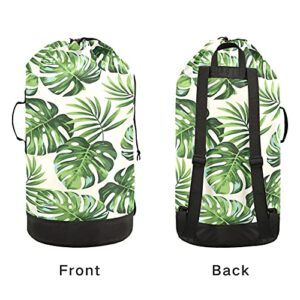 xigua Extra Large Exotic Palm Leaves Laundry Bag with Strap, Waterproof Durable Laundry Backpack Hanging Laundry Hamper Adjustable Shoulder Straps Camping Bag