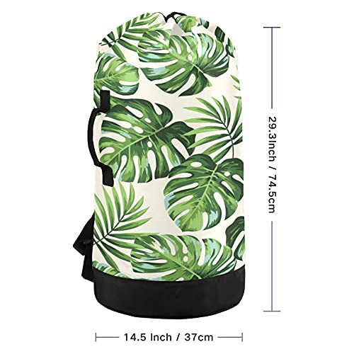 xigua Extra Large Exotic Palm Leaves Laundry Bag with Strap, Waterproof Durable Laundry Backpack Hanging Laundry Hamper Adjustable Shoulder Straps Camping Bag