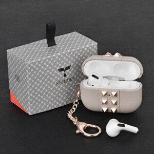 Nereides Compatible with AirPods Pro Case, Protective Leather Cover with Keychain, High-end Fashion Design Skin with Bling Rivets for Men Women, Supports Wireless Charging, Front LED Light Visible