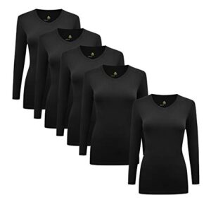 natural uniforms women's v-neck long sleeve under scrub stretch t-shirt - multi pack of 5 (medium, 5 pack- black)