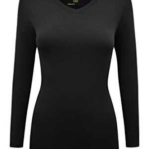 Natural Uniforms Women's V-Neck Long Sleeve Under Scrub Stretch T-Shirt - Multi Pack of 5 (Medium, 5 Pack- Black)