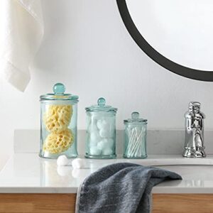 Motifeur Glass Apothecary Jar | Bathroom Storage Organizer Canister (Set of 3, Blue)