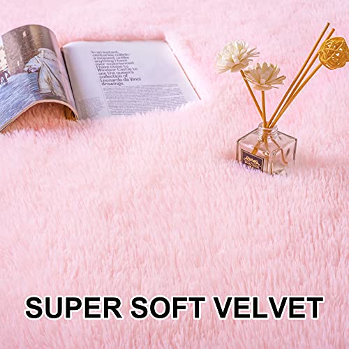 Merelax Soft Shaggy Rug for Kids Bedroom, Oval 2.6'x5.3' Pink Plush Fluffy Carpets for Living Room, Furry Carpet for Teen Girls Room, Anti-Skid Fuzzy Comfy Rug for Nursery Decor Cute Baby Play Mat