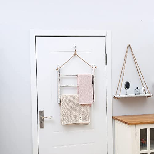 HoreZer Hanging Towel Rack Wall-Mounted,Ladder Hand Towel Rack for Bathroom Hanging Blanket Ladder Rustic Farmhouse Decorative Towel Rack Storage Shelf