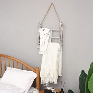 HoreZer Hanging Towel Rack Wall-Mounted,Ladder Hand Towel Rack for Bathroom Hanging Blanket Ladder Rustic Farmhouse Decorative Towel Rack Storage Shelf