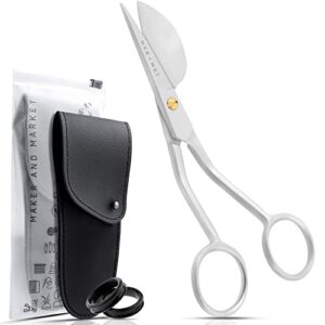 maker and market applique pelican duckbill blade 5.8 inch - double bent curved offset handle scissors with pouch sleeve for embroidery, fabric, thread, knitting, sewing, arts & craft (satin silver)