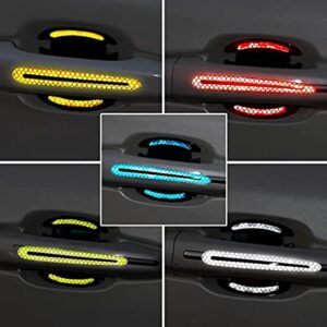 JINSHENG 8PCS 3D Carbon Fiber Texture Car Door Handle Reflective Stickers,Auto Door Handle Anti-Scratch Protective Film Car Outdoor Safety Reflective Strips (White)