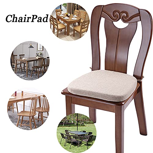 KGPLOME Chair Cushion with Ties for Dining Chairs - Memory Foam Non Slip Kitchen Chair Pad and Dining Seat Cushion with Machine Washable Cover [16.5 x 16.2 Inches] - Dark Beige