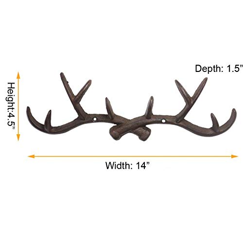 realideas Vintage Cast Iron Deer Antlers Wall Coat Hooks- Farmhouse Chic Metal Hanger Coat Rack Key Holder Jewellery Display Rack Bathroom Towels Rack Hooks(with Screws)