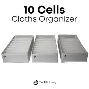 The Edit Living Drawer Organizer - Multipurpose Storage Drawer Organizers - Clothes Organizer for T-shirts, Tank Tops, Activewear - 10 Cells Storage Organizer - White - Set of 3