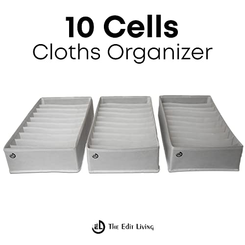 The Edit Living Drawer Organizer - Multipurpose Storage Drawer Organizers - Clothes Organizer for T-shirts, Tank Tops, Activewear - 10 Cells Storage Organizer - White - Set of 3