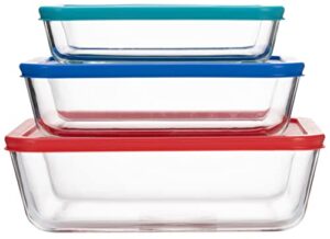 klareware 3 cup 6 cup 11 cup rectangle glass food storage containers stackable meal prep lunch bento or leftover salad bowls dish w bpa free lids 6 piece multi color set