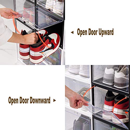 Shoe Organizer with Hard & Thick Plastic Board Shoe Storage Boxes Fits US Size 13, shoe boxes Clear Plastic Stackable Measure L14.2xW11.2xH8.5(inch) For Sneaker High Heel Storage & Display (YW-2PK)