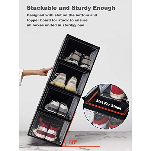 Shoe Organizer with Hard & Thick Plastic Board Shoe Storage Boxes Fits US Size 13, shoe boxes Clear Plastic Stackable Measure L14.2xW11.2xH8.5(inch) For Sneaker High Heel Storage & Display (YW-2PK)