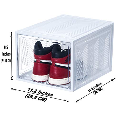 Shoe Organizer with Hard & Thick Plastic Board Shoe Storage Boxes Fits US Size 13, shoe boxes Clear Plastic Stackable Measure L14.2xW11.2xH8.5(inch) For Sneaker High Heel Storage & Display (YW-2PK)