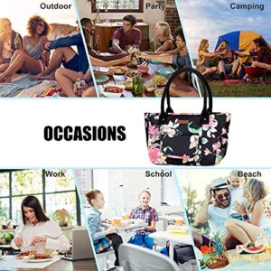 BesyPro Insulated Lunch Tote Bag for Women Reusable Lunch Box Large Cooler Bags for Adults Office Work School Picnic Beach Flower
