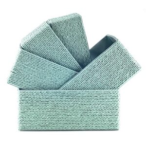 acrola 5-pack decorative storage baskets stackable woven basket paper rope bin with fabric liner, organizing baskets for makeup closet bathroom bedroom (mint)